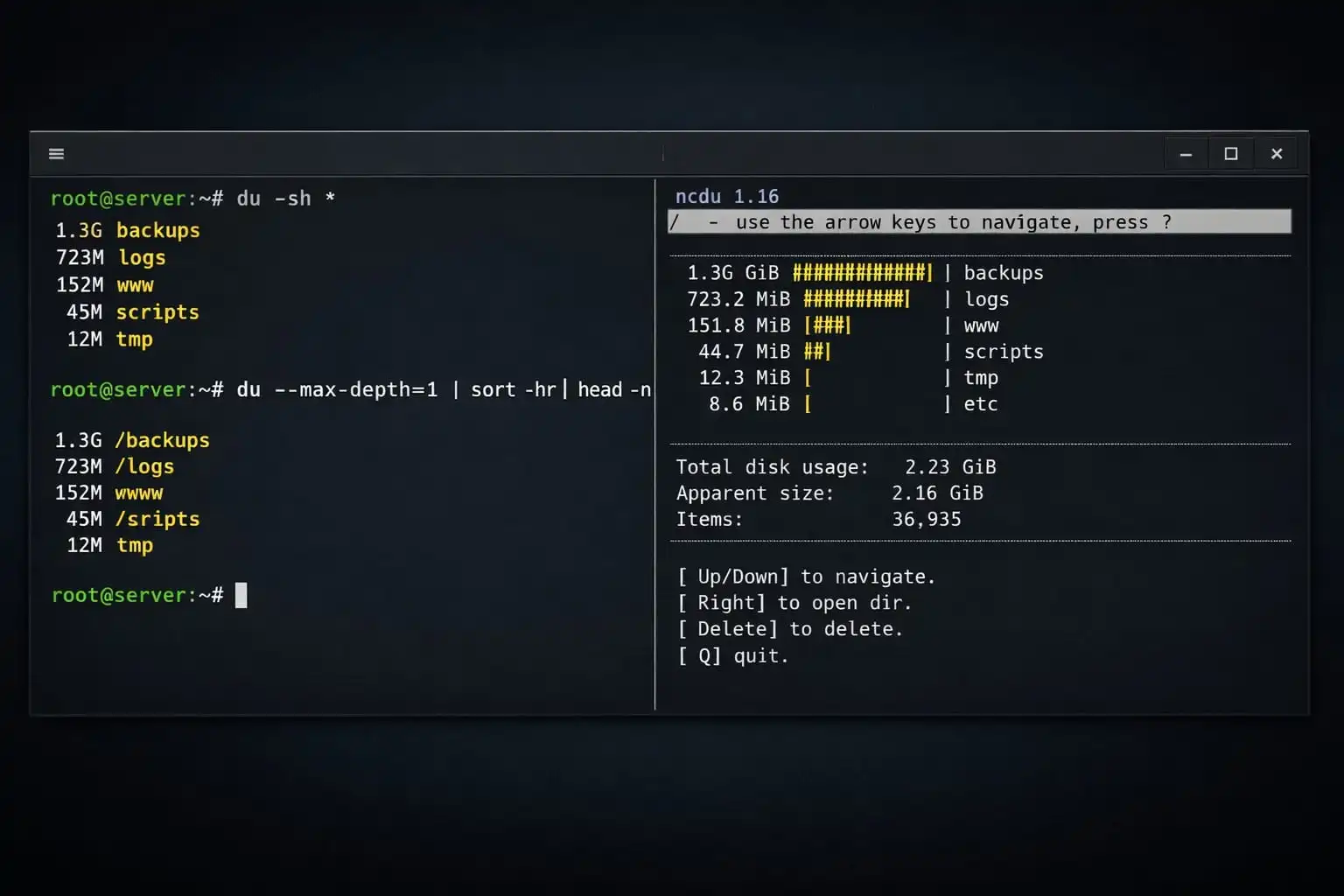 Linux’ta Klasör Boyutu Nasıl Öğrenilir? (du, ncdu) Görseli